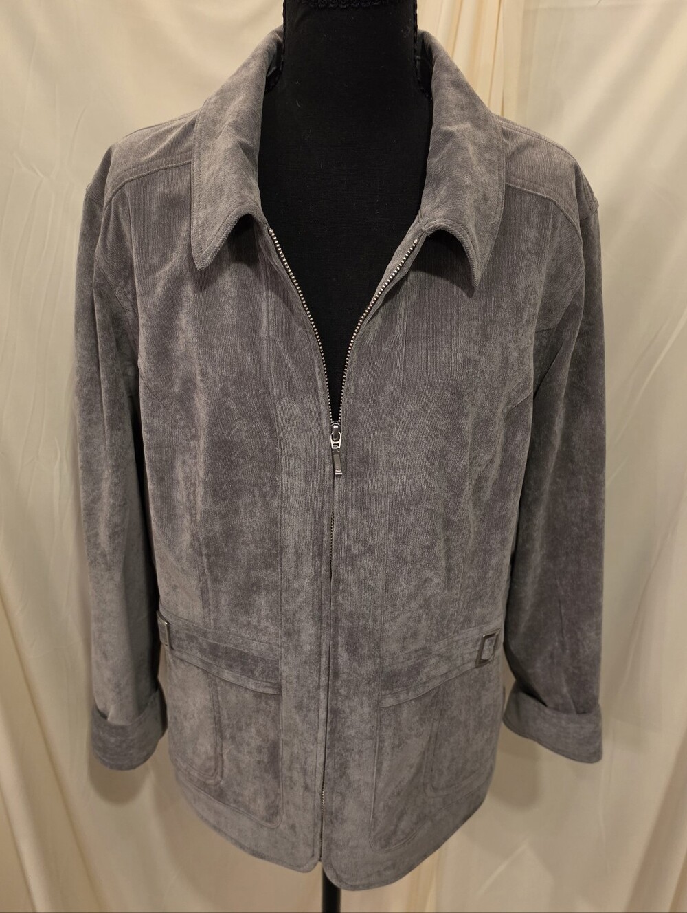 NWT Christopher & Banks Gray Faux Suede Zip Front Jacket XL